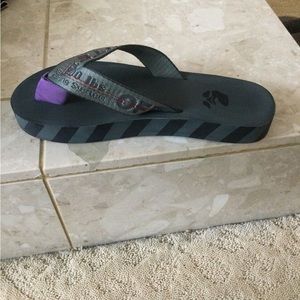 Off-White dark gray industrial strap flip flops. Size 37